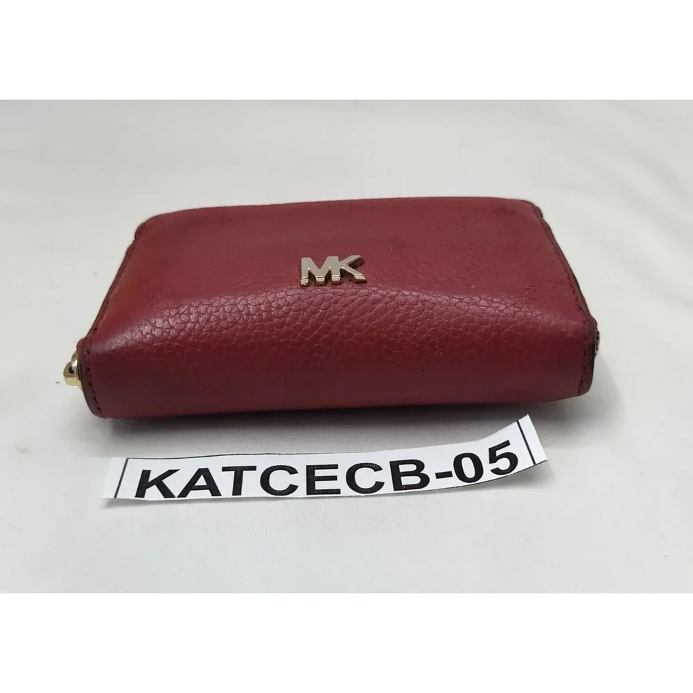 Michael Kors Red Pebbled Leather Zip Around Credit Card Small Wallet